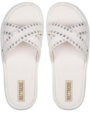 Rettrose The Willow Luxury Cross Over Embellished Slides - White