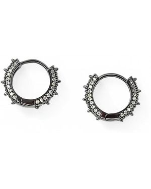 Jagged Halo Jewelry Crystal Spike Mini Huggie Hoop Earrings Rhodium - Metallic