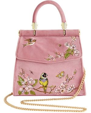 Fable England Morning Song Bird Embroidered Mini Tote - Pink