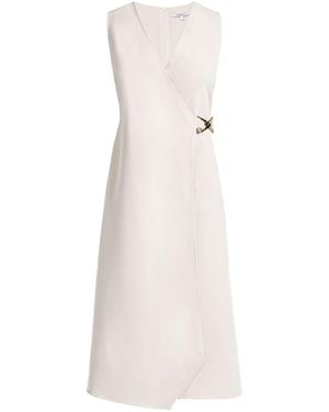 Santorelli Ursa Sleeveless Faux Wrap Dress With Metal Buckle - Natural