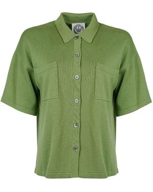 Zenzee Silk Cashmere Boyfriend Short Sleeve Polo Shirt - Green