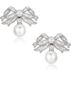 Santinni Sissi Bow & Pearl Drop Earrings - Metallic