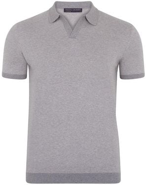 Paul James Knitwear Mens Lightweight Cotton Giovanni Honeycomb Buttonless Polo Shirt - Grey