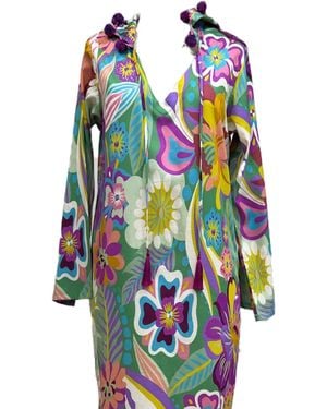 Tiger and the Monkey The Marie-Claude Cotton & Upcycled Silk Kaftan Dress - Blue