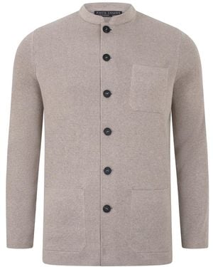 Paul James Knitwear Neutrals Midweight Cotton Jaipur Knitted Nehru Jacket - Grey