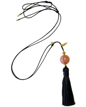 Babaloo Nocturne Rose Quartz Tassel Pendant Necklace - Black