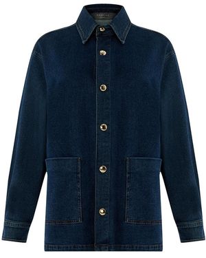 Exquise Regular Shirt Collar Denim Jacket With Pockets - Blue