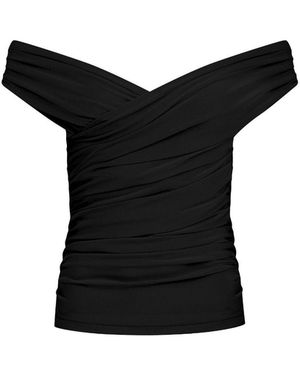 NAZLI CEREN Cheri Draped Jersey Blouse - Black