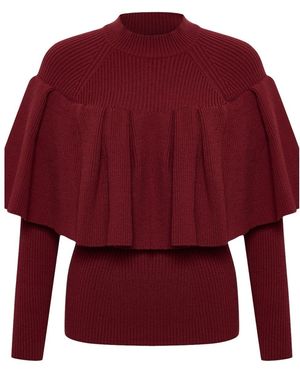 Thisisu Collection Sophie Ruffle Detail Knit Blouse – Burgundy - Red