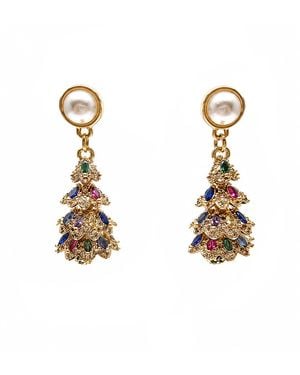 Farra Christmas Dangle With Pearl Stud Earrings - Metallic