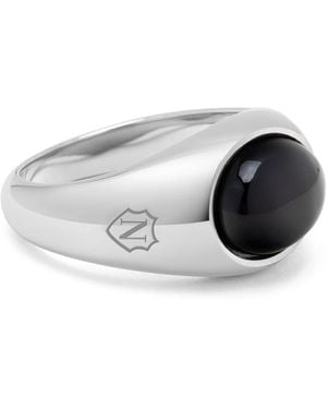 Nialaya Oval Signet Ring With Onyx - Multicolour