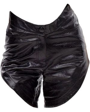 Maison Bogomil Curved Cut – Asymmetric High-Low Waist Leather Shorts - Black
