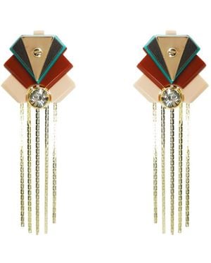 Gissa Bicalho Acrylic Handmade Earring Pendant Fringes Empire Cinnamon - Metallic