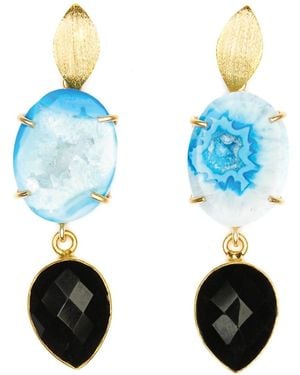 Magpie Rose Banded Agate & Onyx Cocktail Earrings - Blue