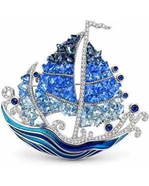 Angel Barocco Crystal Sailing Ship Brooch - Blue