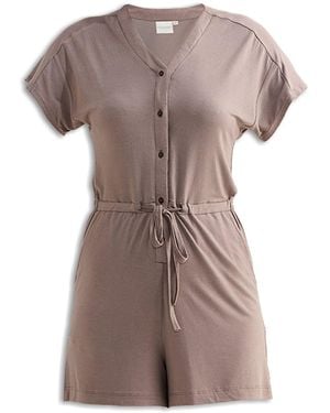 REISTOR V Neck Drawstring Knit Romper - Brown