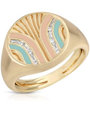 Glamrocks Jewelry South Beach Signet Ring Coral & Mint - Metallic