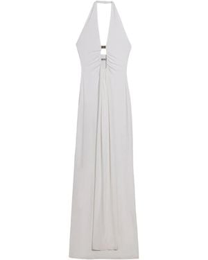 Nocturne Draped Buckle-Detail Maxi Dress - White