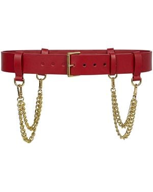 Haute Cuir Double Chain Leather Belt - Red