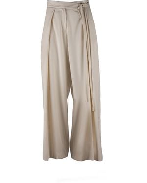 Una Berzina Neutrals Ivory Wide-Leg Pants With Asymmetrical Closure - Natural