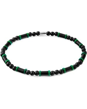 Anchor and Crew Agate & Ebony Wood Samuel & Stone Skinny Bracelet - Black