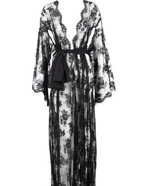 Belle -et-BonBon Kalina Noir Full Length Lace Party Festival Kimono Xl To - Black