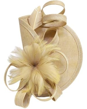 Cy Boutique Neutrals Fascinator With Feather & Sculptural Loop Detail - Metallic