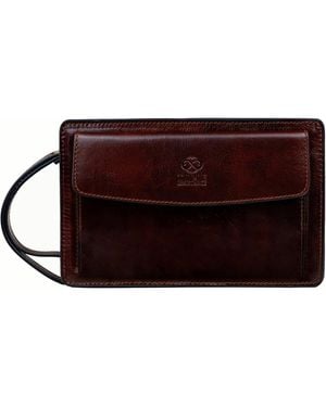 Time Resistance Leather Clutch Purse - Brown