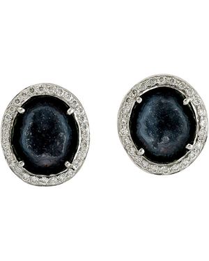 Artisan Geode & Diamond Halo Stud Earrings - Black