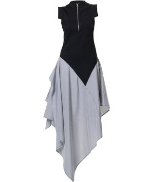 Metamorph Asymmetric Stripped Pattern Dress - Grey
