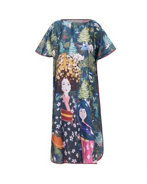 Peraluna Magic Moments Mom & Daughter Printed Long Satin Dress - Blue