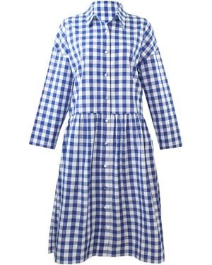 Zenzee Cotton Linen Gingham Shirt Dress Cobalt - Blue