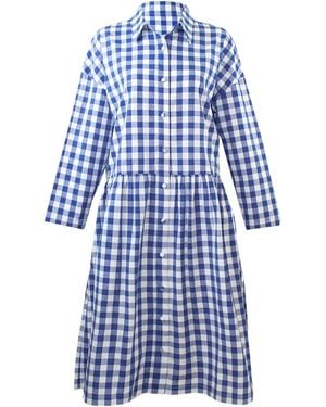 Zenzee Cotton Linen Gingham Shirt Dress Cobalt - Blue