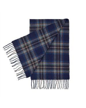 Hegarty Tan Check Tartan Lambswool Scarf - Blue