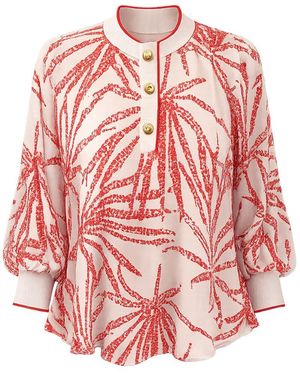 Exquise Neutrals Mandarin Collar Button Detail Printed Blouse - Pink