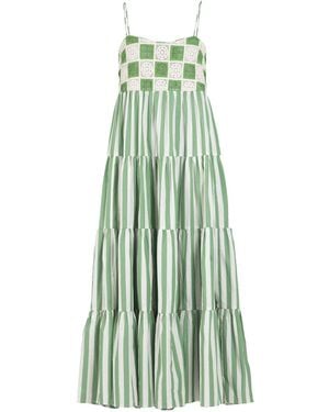 Rose & Nancy Helena Cotton Crochet Stripe Maxi Sun Dress - Green