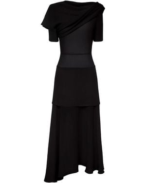 POST MERIDIEM Chiffon Asymmetrical Midi Dress - Black