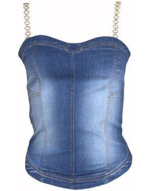 Lalipop Design Denim Crop Top - Blue