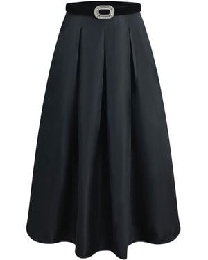 Roch Perel Embellished Velvet Belt Taffeta Skirt - Gray