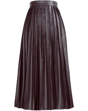 Kargede Leather Midi Skirt – Pleated Faux, High Waist - Brown
