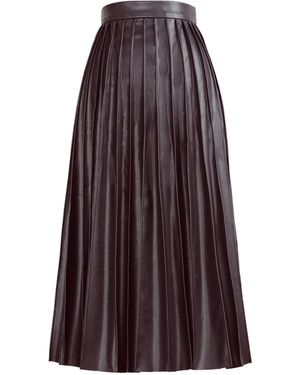 Kargede Leather Midi Skirt – Pleated Faux, High Waist - Brown