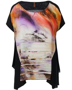 Conquista Abstract Sunset Oversized Jersey Top - Black