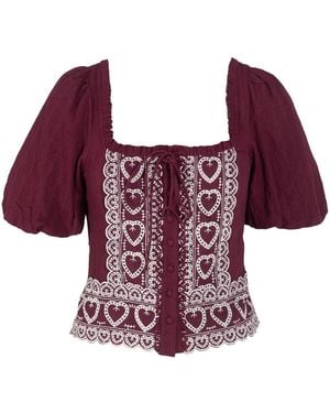 Rose & Nancy Harri Heart Burgundy Short Sleeve Top - Red