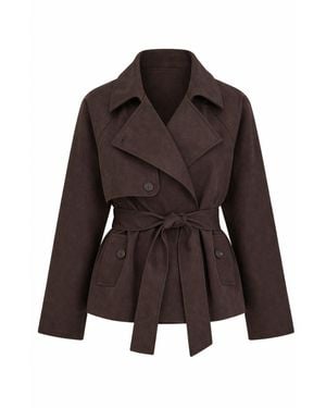Curated Row Cropped Belted Trench Jacket Chocolate - Brown