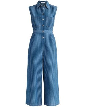 Paisie Wide Leg Denim Jumpsuits - Blue