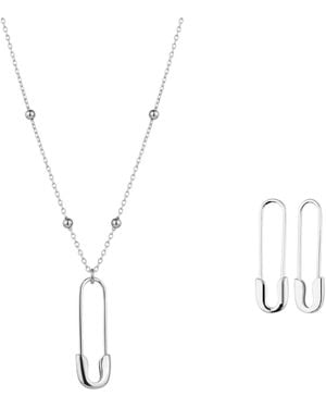 Spero London Sterling Safety Pin Necklace & Earring Set - White