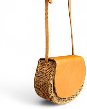 OhSun Philippa Rattan & Leather Crossbody - Orange