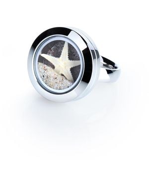 My Little Nature Neutrals Natural Starfish & Beach Sand Statement Ring – Handmade Coastal Vacation Jewellery - Blue