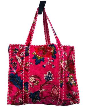 Nila Parmar Designs Hot Blossom Velvet Quilted Tote Bags - Red