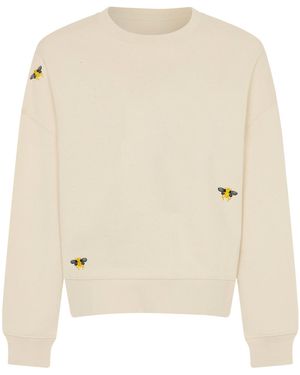 INGMARSON Neutrals Bee Embroidered Sweatshirt Dropped Shoulder Ecru - White
